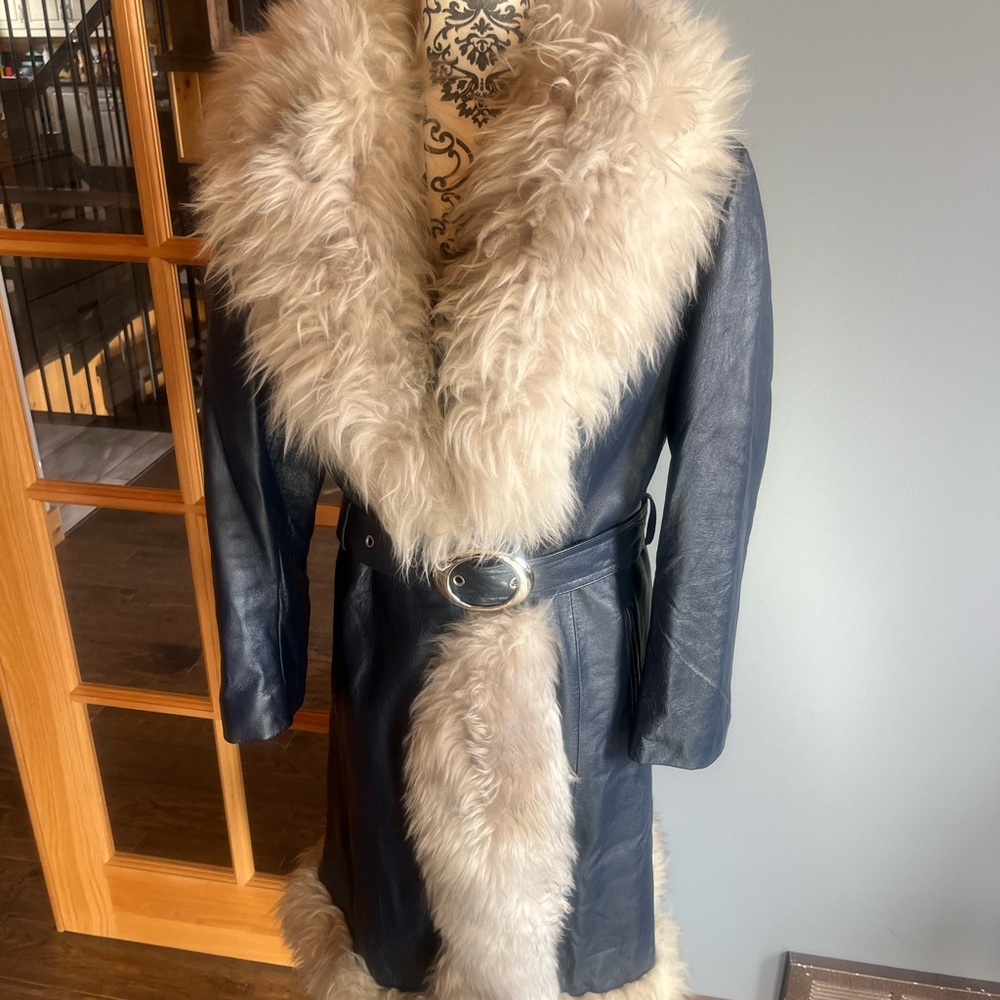 Vintage Penny Lane Faux Fur Trimmed Leather Coat, Size M